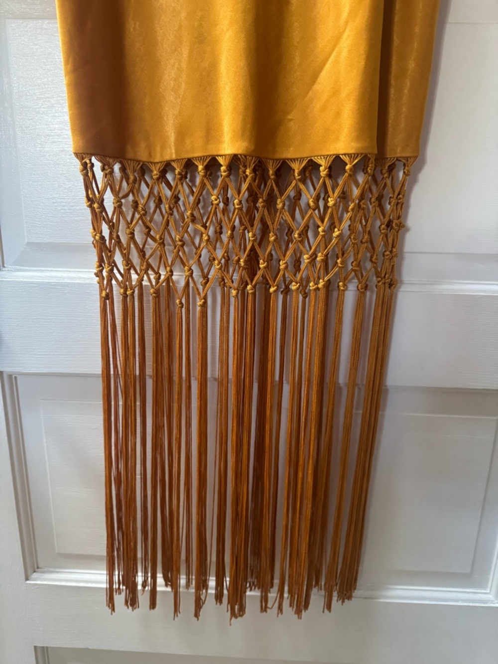 Camila Coelho “Chloe” Gold Satin Fringe Slip Dress - Picture 3 of 5